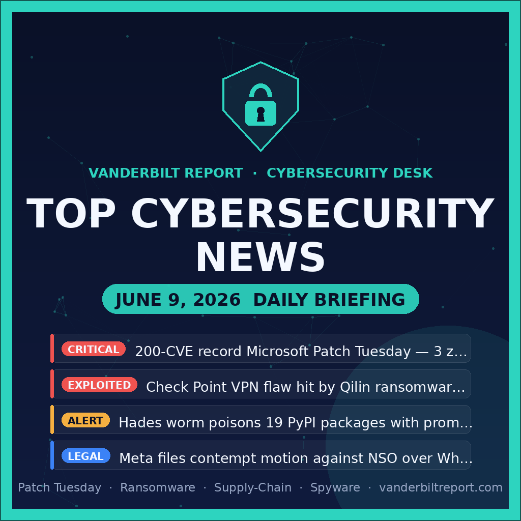 Top Cybersecurity News for June 9, 2026m Ransomware-Hit VPN Flaw, and a Sneaky Python Worm