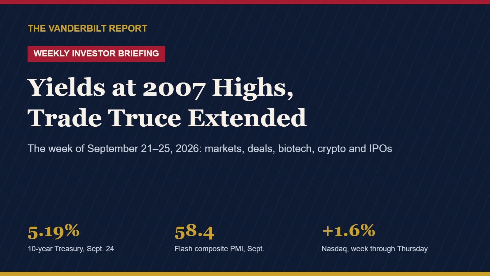 Weekly Investor Briefing: Treasury Yields Hit 2007 Highs, U.S.–China Truce Extended, Oracle and MGM Slide (Sept. 21–25)