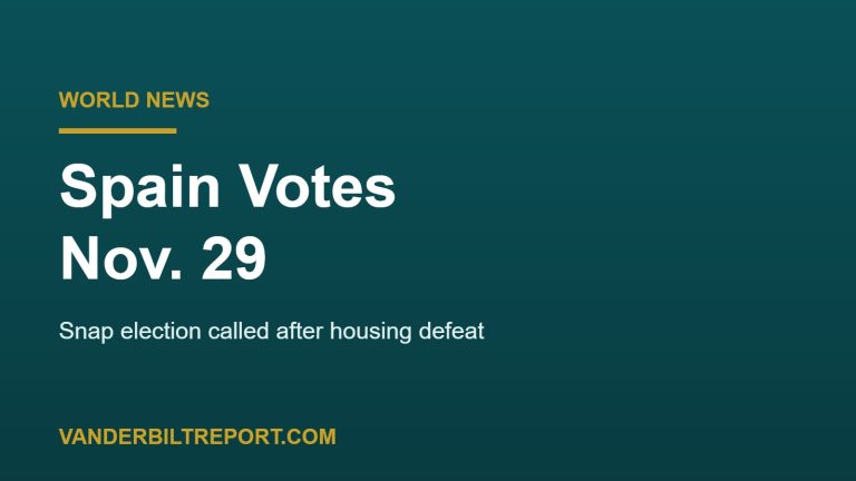 Deep teal graphic with white headline reading Spain Votes Nov. 29 and a gold rule