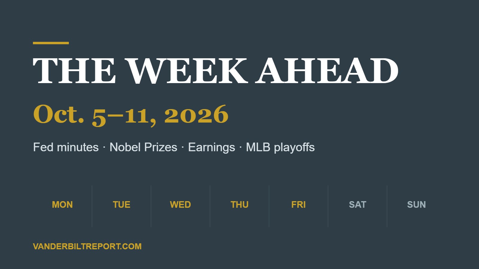 The Week Ahead (Oct. 5–11, 2026): Fed Minutes, Nobel Prizes, PepsiCo and Delta Earnings, and the MLB Division Series